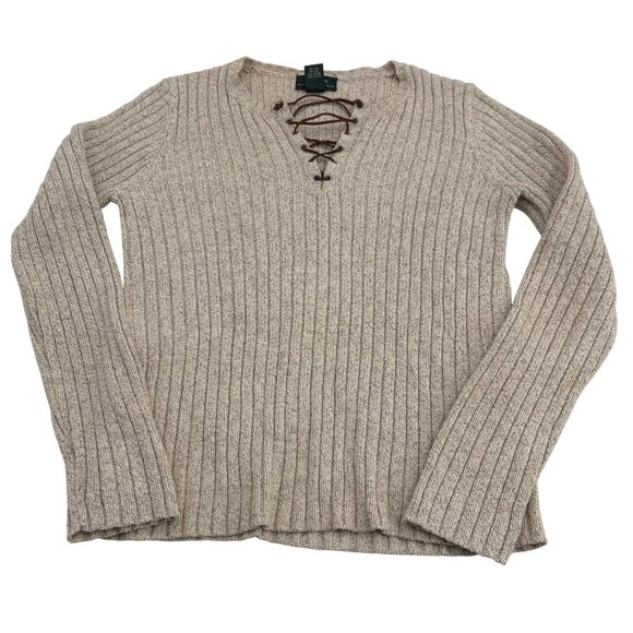 Ralph Lauren Beige Cable Knit Sweater size Medium Ribbed Pullover - Picture 1 of 5